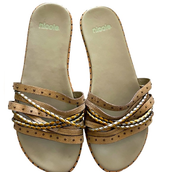 Nicole Braided Strapy‎ Slip-On Sandals 9.5M Neutral Boho Tans Metallics - Picture 1 of 9